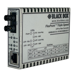 Black Box LMC1017A Gigabit Ethernet Media Converter, 10/100/1000-Mbps Copper to 1000-Mbps Multi/Singlemode Fiber, ST/SC